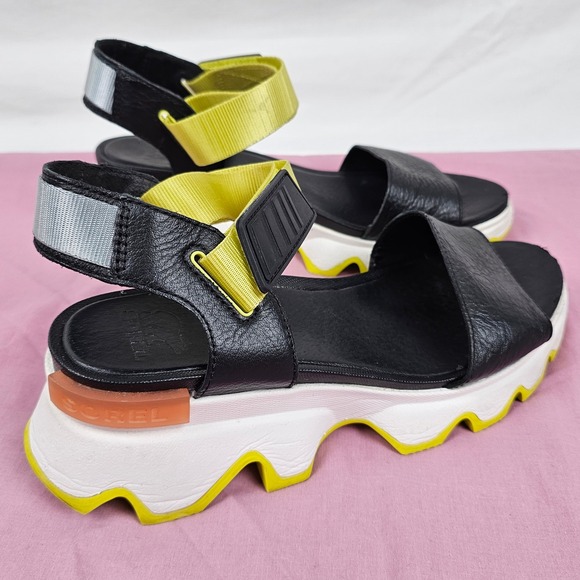 Sorel Women's Platform Sport Sandals Black Yellow Chunky Lug Sole Size 8 - Picture 12 of 16
